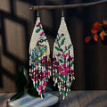 Flower Beaded Tassel Earrings
