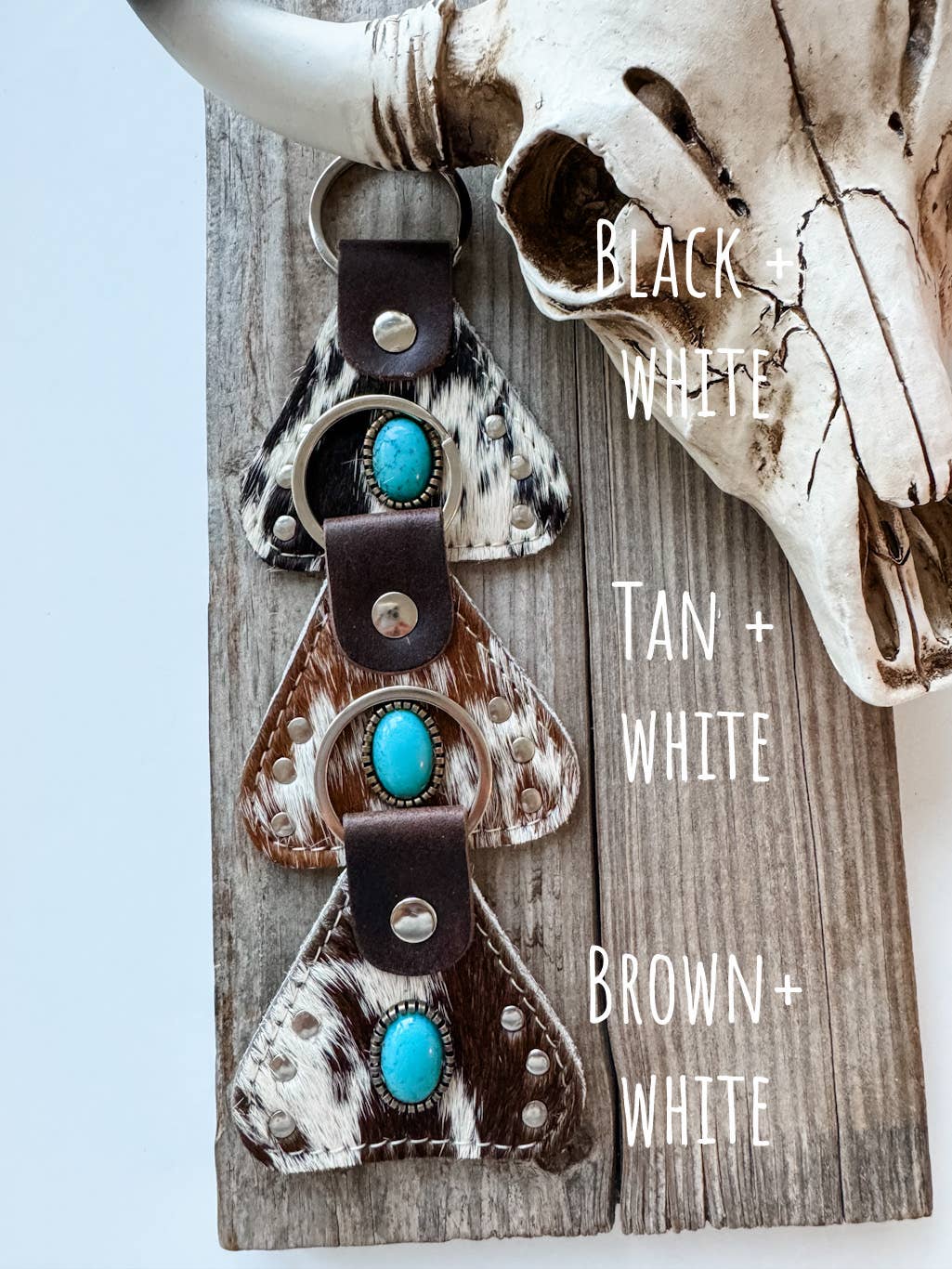 Western Hair On Cowhide Keychain Turquoise Stone
