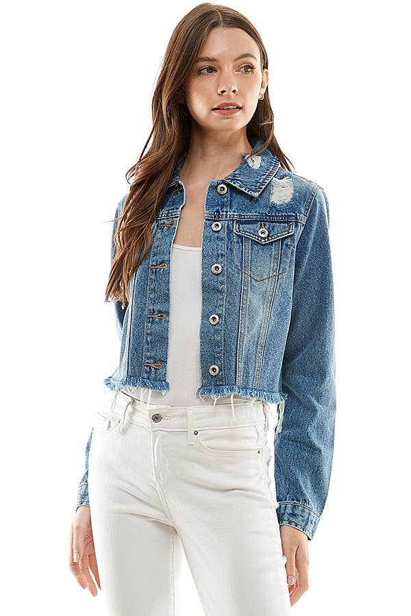Crop Cut Denim Jacket Distressed