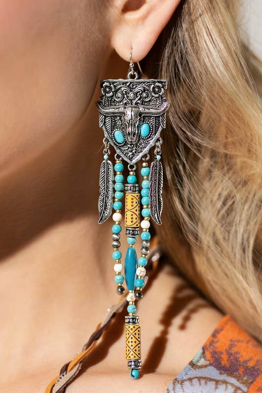 Steer Head Fringe Earrings