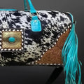 Turquoise Fringe Western Cowhide Duffle Bag