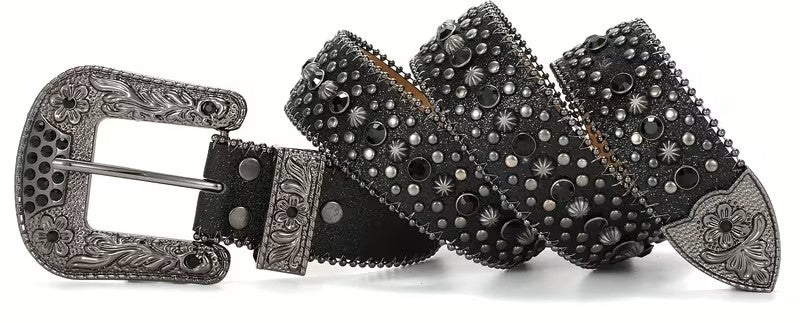 Black Unisex Rhinestone Belt