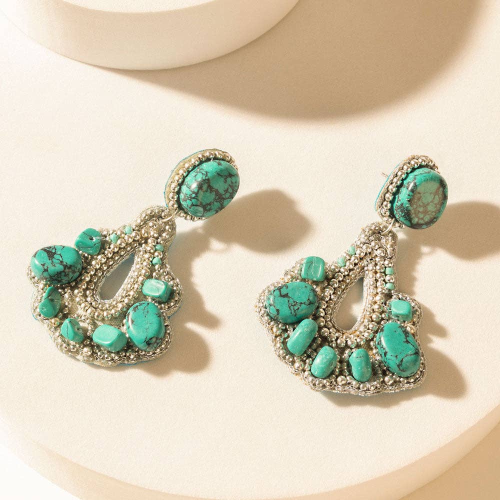 MYRA Sonoran Stone Halo Earrings in Desert Aqua