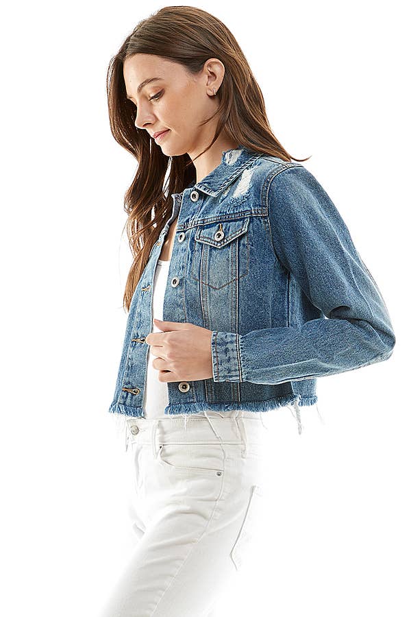 Crop Cut Denim Jacket Distressed