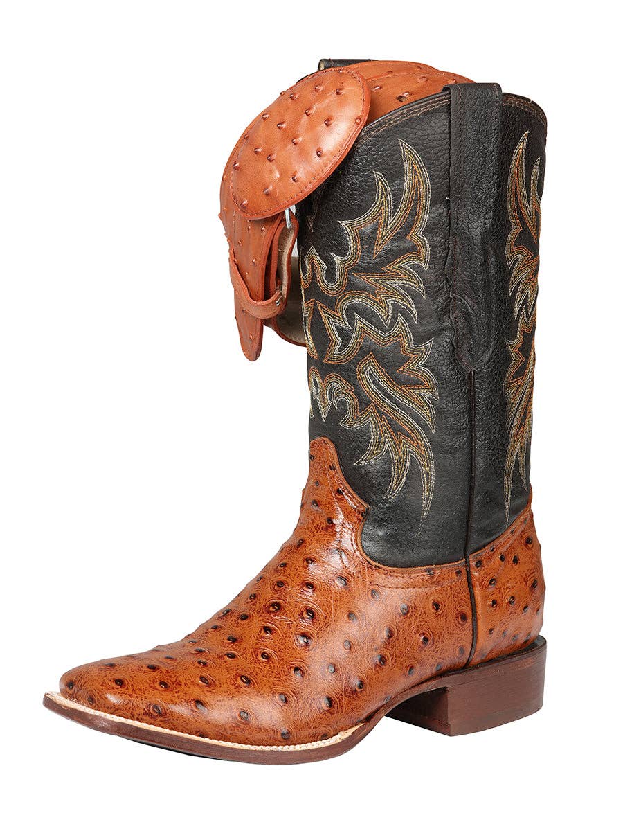 Imitation Ostrich Leather boots - Cognac