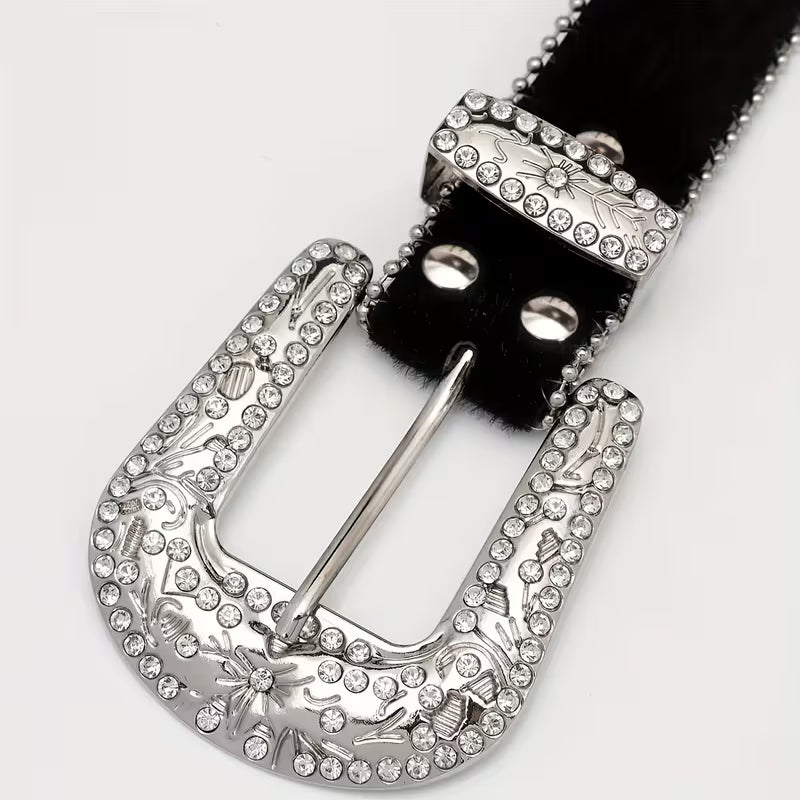 Black Cross PU Rhinestone Belt
