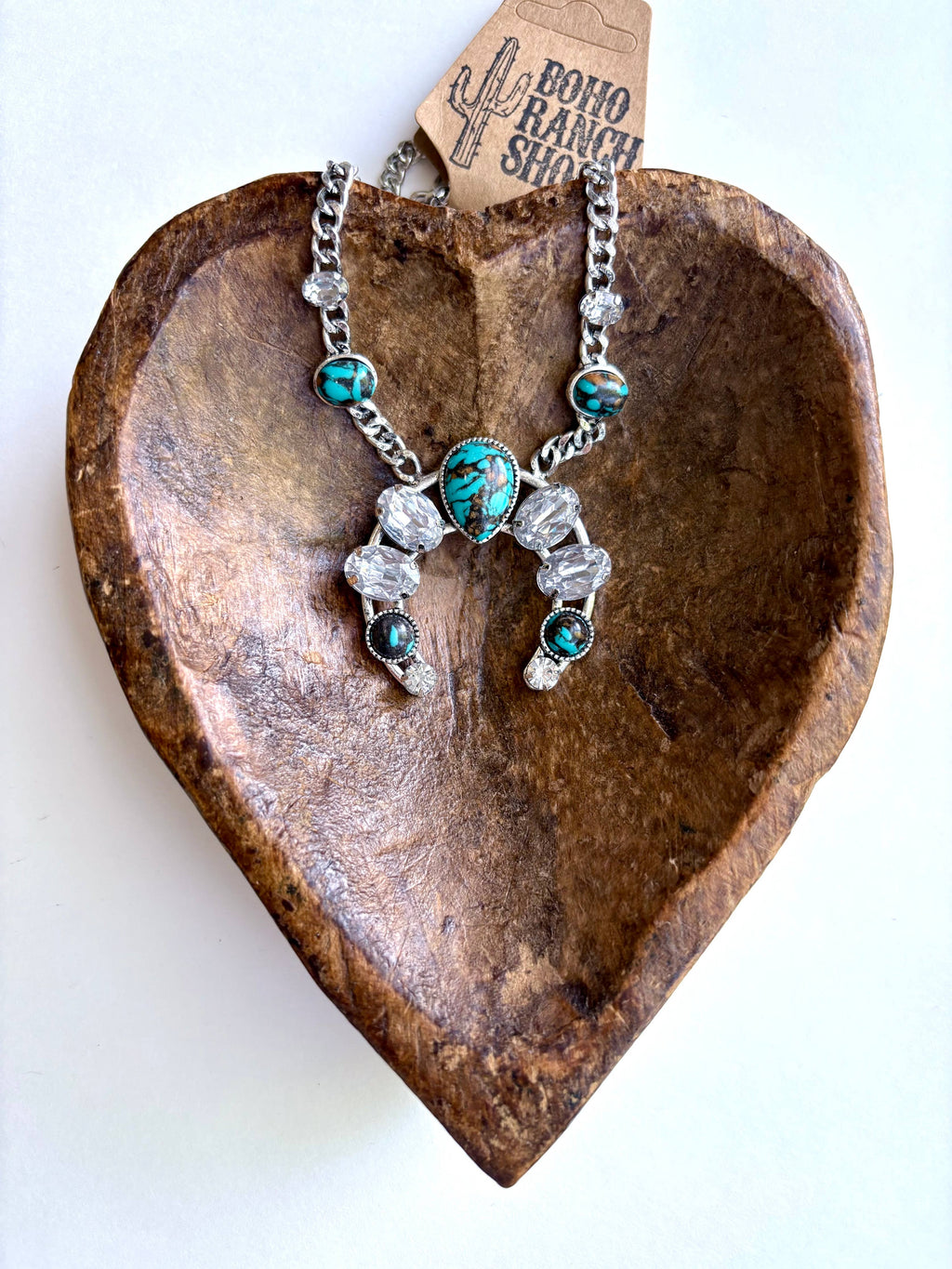 Western Squash Blossom Stone Pendant Chunky Chain Necklace