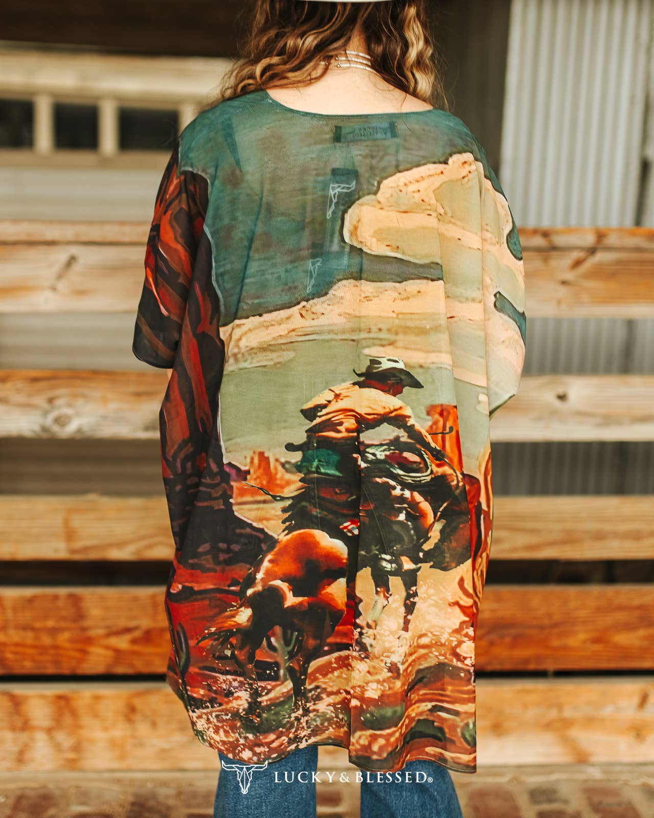 Vintage western Cowboy Desert Printed Kimono