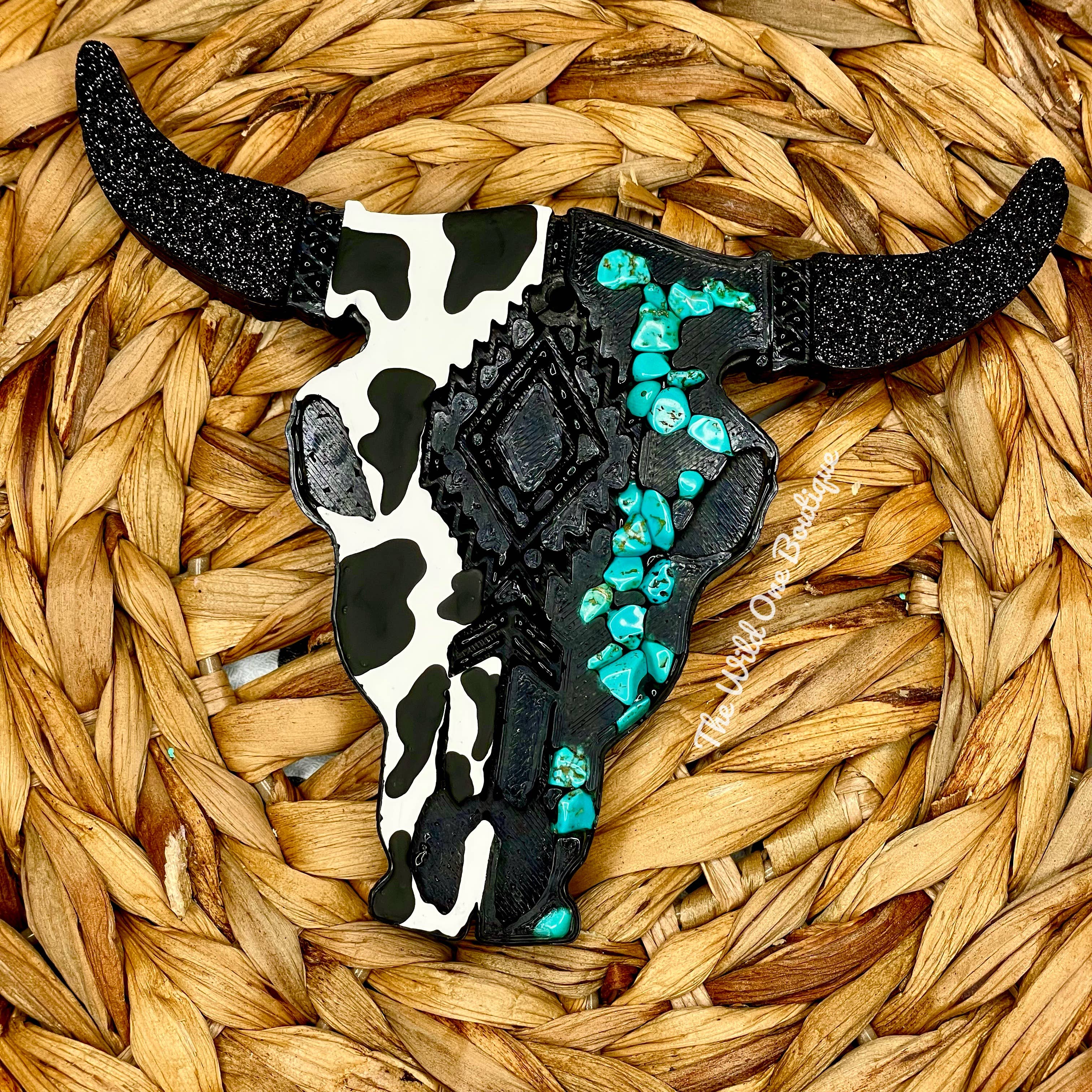 Cow Print Turquoise Bull Skull Car Freshie