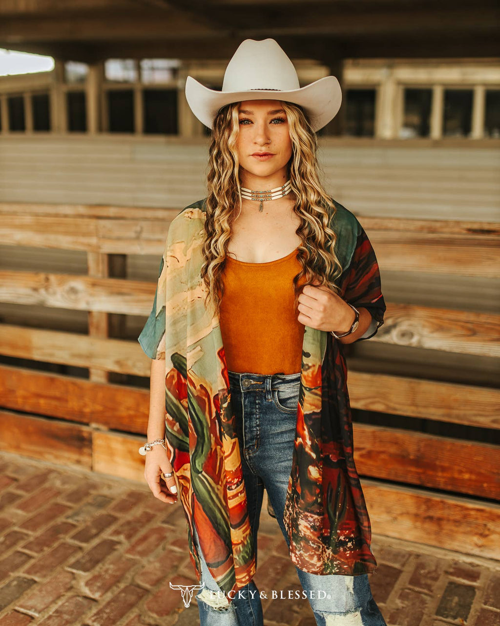 Vintage western Cowboy Desert Printed Kimono