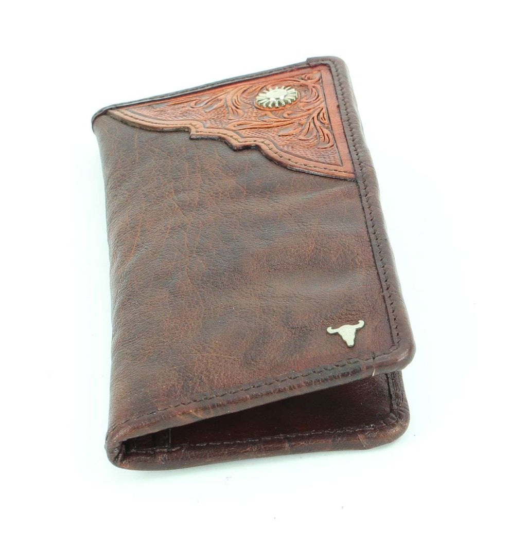 Large leather bi fold with tooled leather