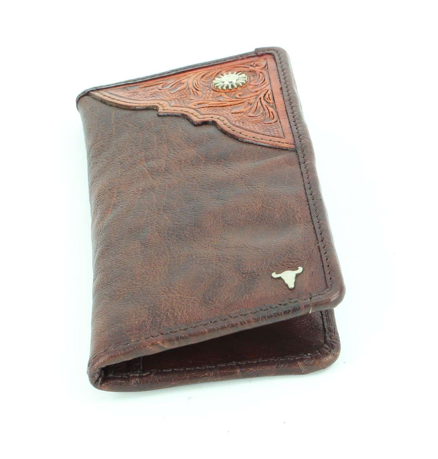Large leather bi fold with tooled leather