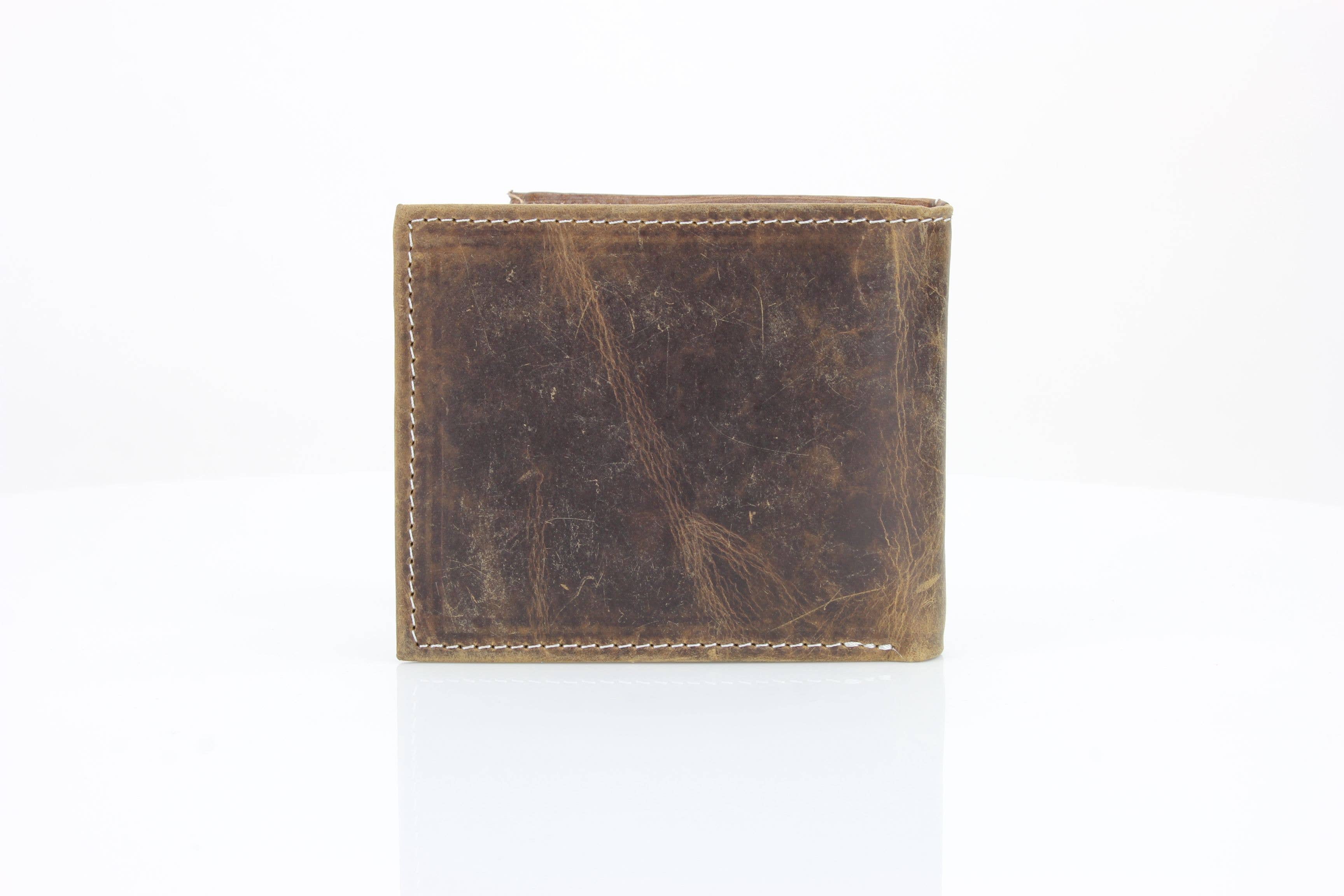 American Bison Oil Pull Up Bifold Wallet Tooled