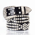 Black Patten PU Rhinestone Belt